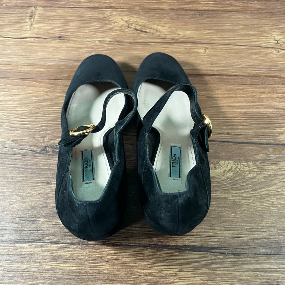 PRADA Black Suede Mary Jane Pumps Heels Women’s Size 10.5 (40.5) Shoes Block‎ - Picture 9 of 11
